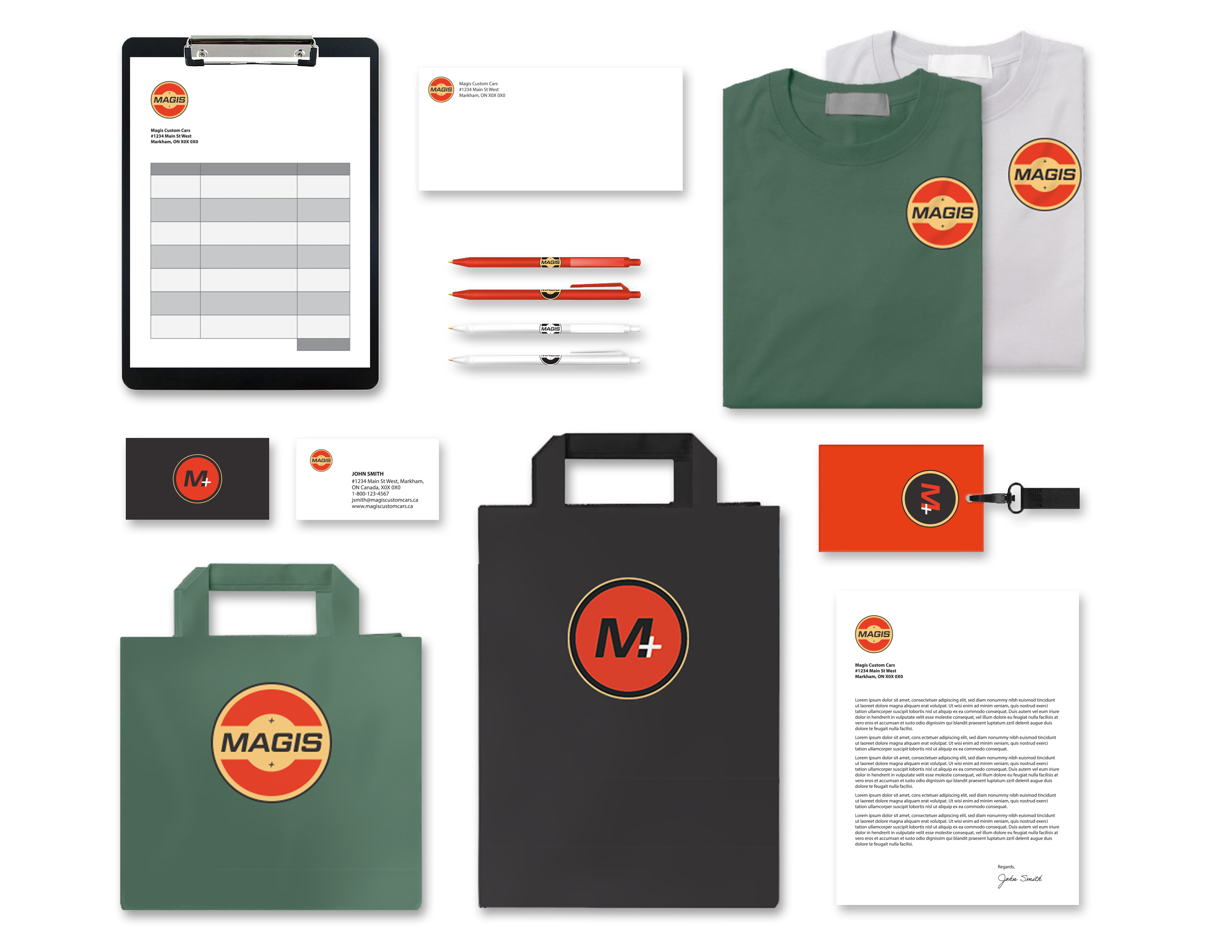 Magis promotional items (stationery, bags, event pass, shirts)