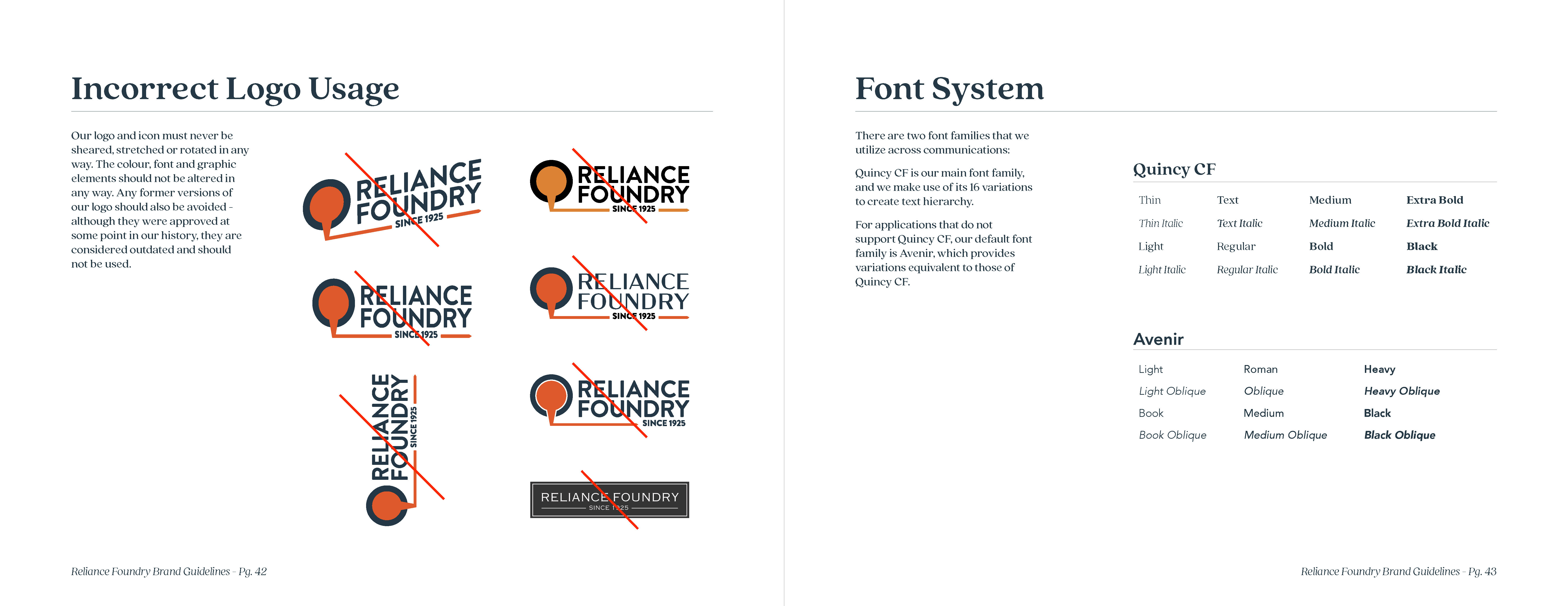 Spread showing incorrect logo usage, and the font systems.