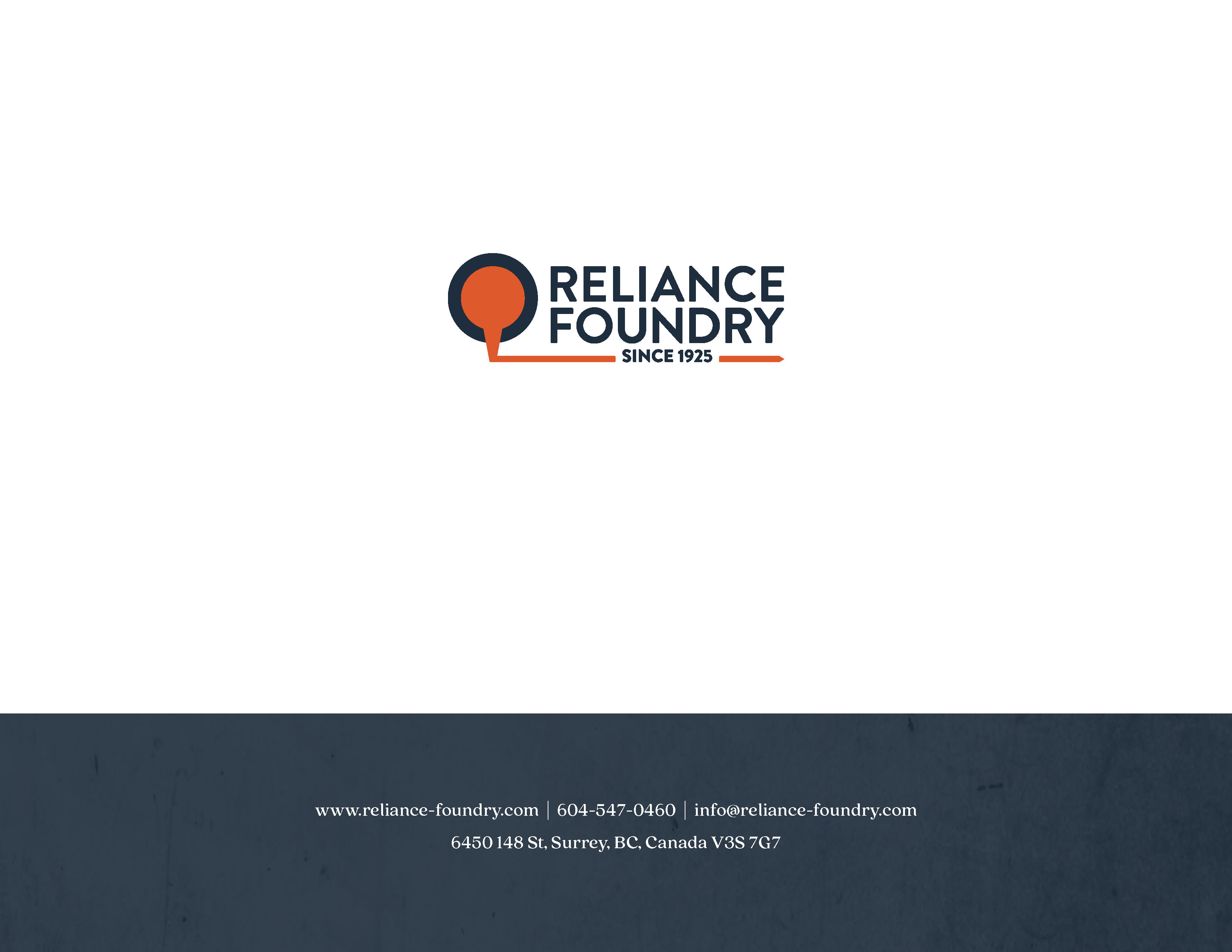 Brand book back cover with the Reliance logo and company contact information.
