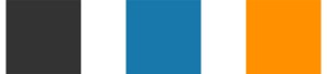 Three blocks of colour: dark grey, neutral blue also called green-cyan, and a vibrant orange.